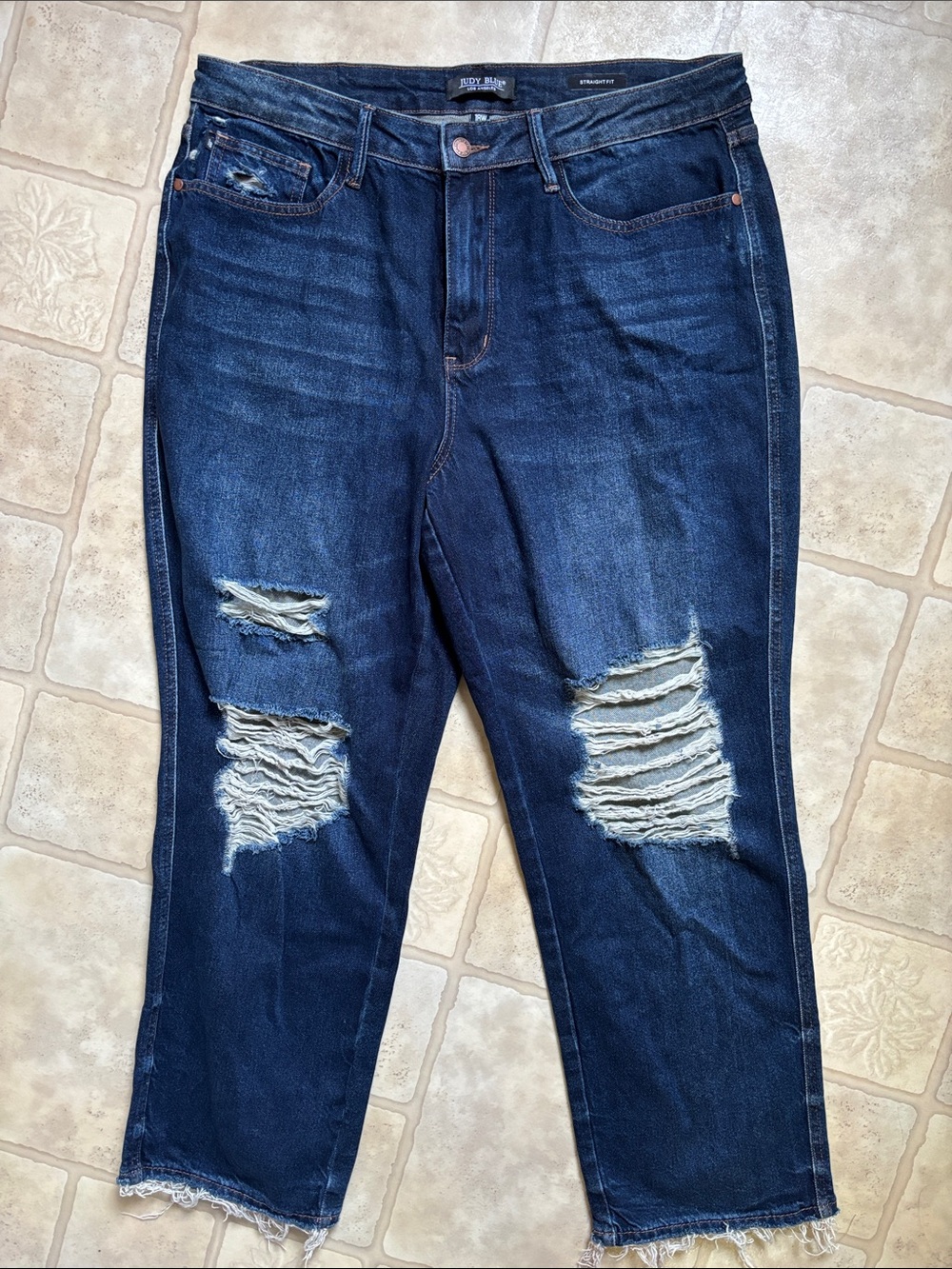 Judy Blue Straight Leg Distressed Denim Blue Jeans Women’s Plus Size 18W Stretch